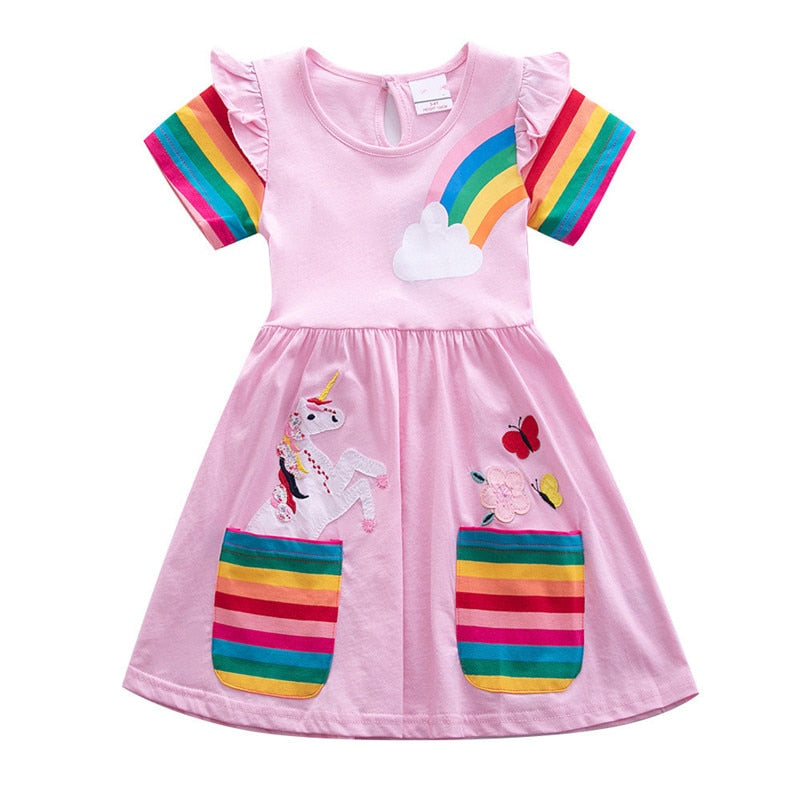 Girls Fashion | Girls Pink Unicorn + Rainbow Dress | KIDZADORA Baby, Toddler & Kids Clothing | UK | London | Essex