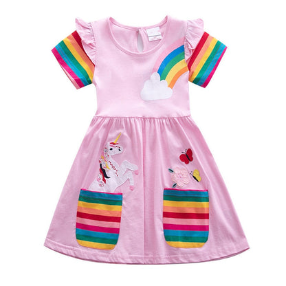 Girls Fashion | Girls Pink Unicorn + Rainbow Dress | KIDZADORA Baby, Toddler & Kids Clothing | UK | London | Essex