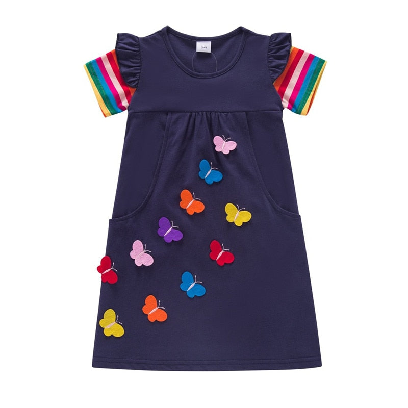 Navy Girls Short Sleeve Summer Butterfly Dress | Kids Spring + Summer Dress | KIDZADORA Baby & Children's Clothing | London Kids Clothing | Kids Clothes Essex | France | Italy | Germany | International Kids Fashion