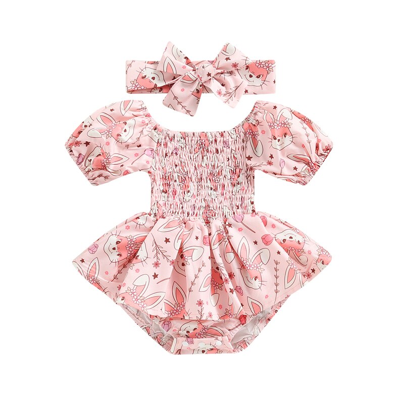 Baby Printed Stylish Bodysuit + Headband | Baby 2-Piece Outfit | Baby Girl Romper + Headband Set | Baby Girls Clothes | KIDZADORA Baby & Children's Clothing | London | Essex Kids Clothing