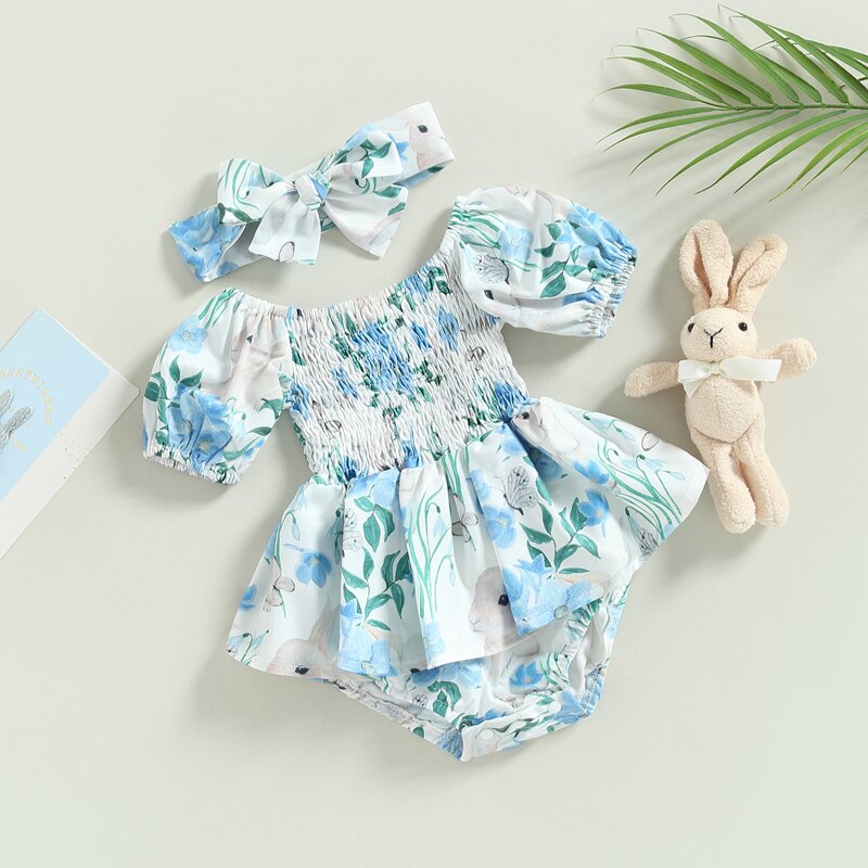 Baby Girl Blue Floral Romper + Headband Set | Baby Girls Clothes | KIDZADORA Baby & Children's Clothing | London | Essex Kids Clothing