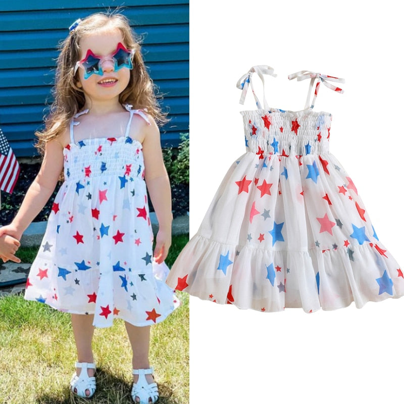 Independence Toddler & Girls Slip Dress | Girls White Summer Dress with Red & Blue Printed Stars  KIDZADORA Baby & Kids Clothes UK