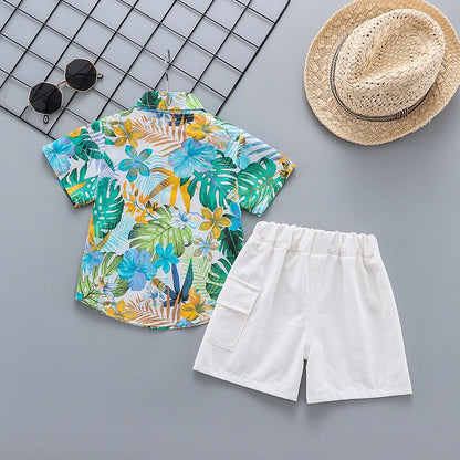 Boys Tropical Shirt | Boys White Shorts | Baby Boys 2pc Clothing Set | Toddler Shirt + Shorts Set | KIDZADORA Baby & Children's Clothes UK | Essex 