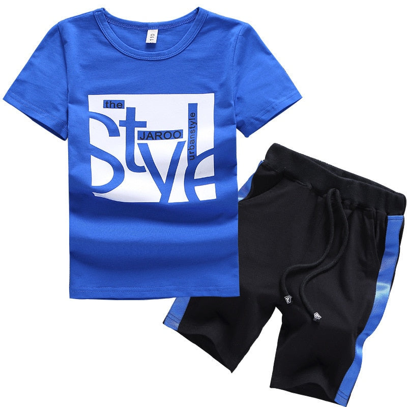 Boys Blue T-Shirt + Black Knee Length Shorts 2-15 Years | KIDZADORA Boys Clothing | UK