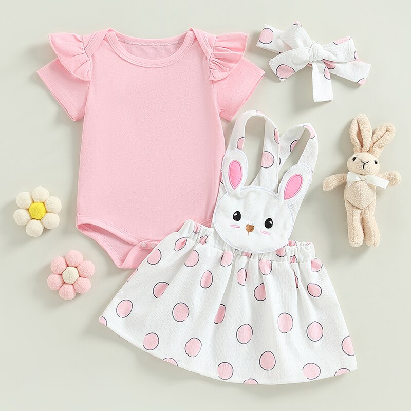 Baby Girl 3-piece clothing set | Baby & Toddler Pink Bodysuit + Overall Dress + Headband | KIDZADORA Baby Clothes UK