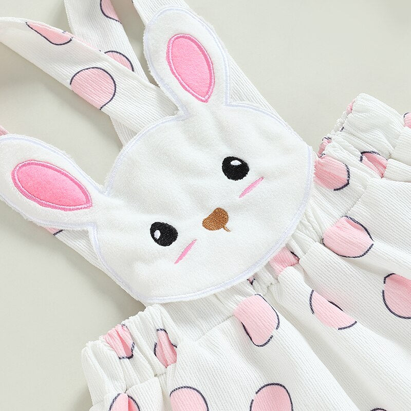 Baby Girl 3-piece clothing set with cute bunny bib | Baby & Toddler Bodysuit + Overall Dress + Headband | KIDZADORA Baby Clothes UK