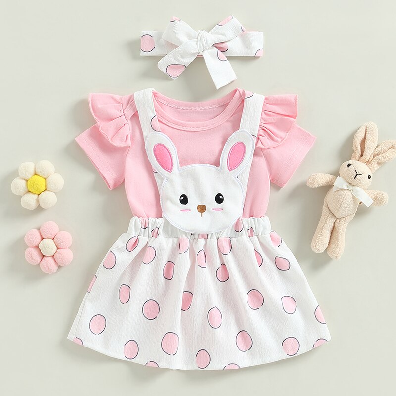 Baby Girl 3-piece clothing set | Baby & Toddler Bodysuit + Overall Dress + Headband | KIDZADORA Baby Clothes UK