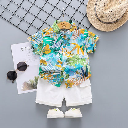 Boys Tropical Shirt | Boys White Shorts | Baby Boys 2pc Clothing Set | Toddler Shirt + Shorts Set | KIDZADORA Baby & Kids Clothes UK