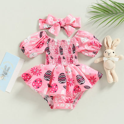 Baby Girl Rose Egg Print Romper + Headband Set | Baby Girls Clothes | KIDZADORA Baby & Children's Clothing | London | Essex Kids Clothing